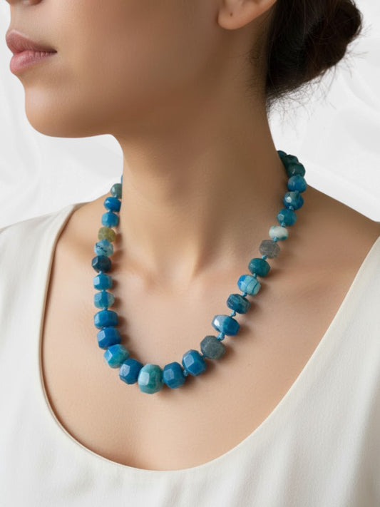 Blue Lace Agate Faceted Bead Necklace