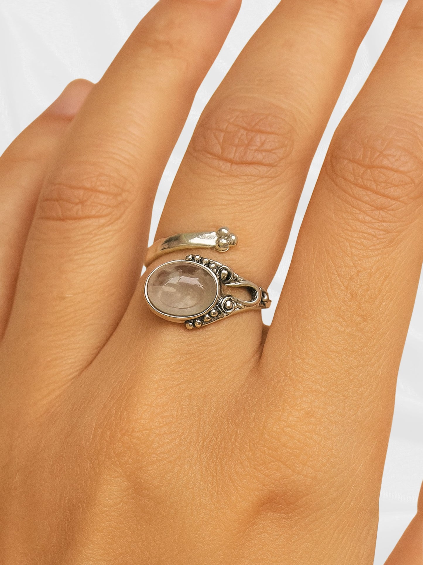 Elegant Moonstone Ring in 925 Sterling Silver - Adjustable Size