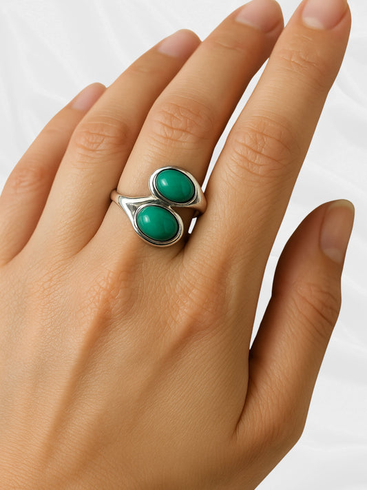 Exquisiter Malachitring aus 925er Sterlingsilber – Größenverstellbar