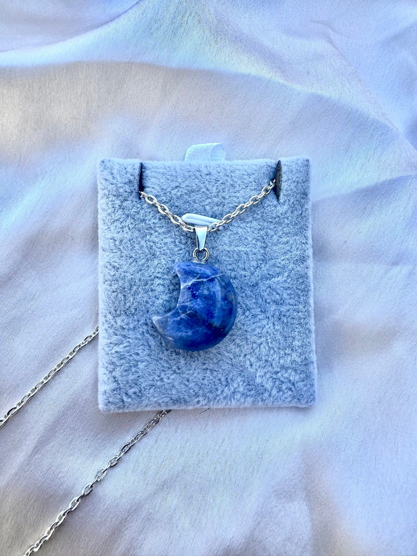 Lapis Lazuli Moon Pendant – Natural Blue Stone Necklace in Stainless Steel | JD Minerals