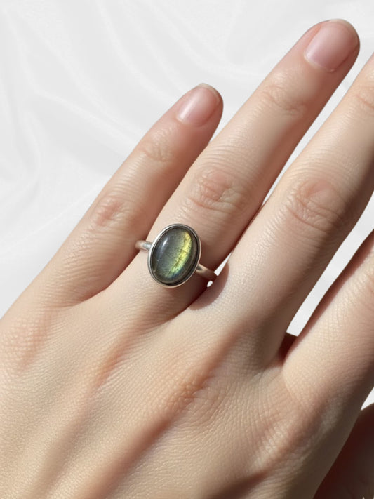 Silver-Plated Labradorite Ring – Oval Natural Labradorite on Copper Base | JD Minerals
