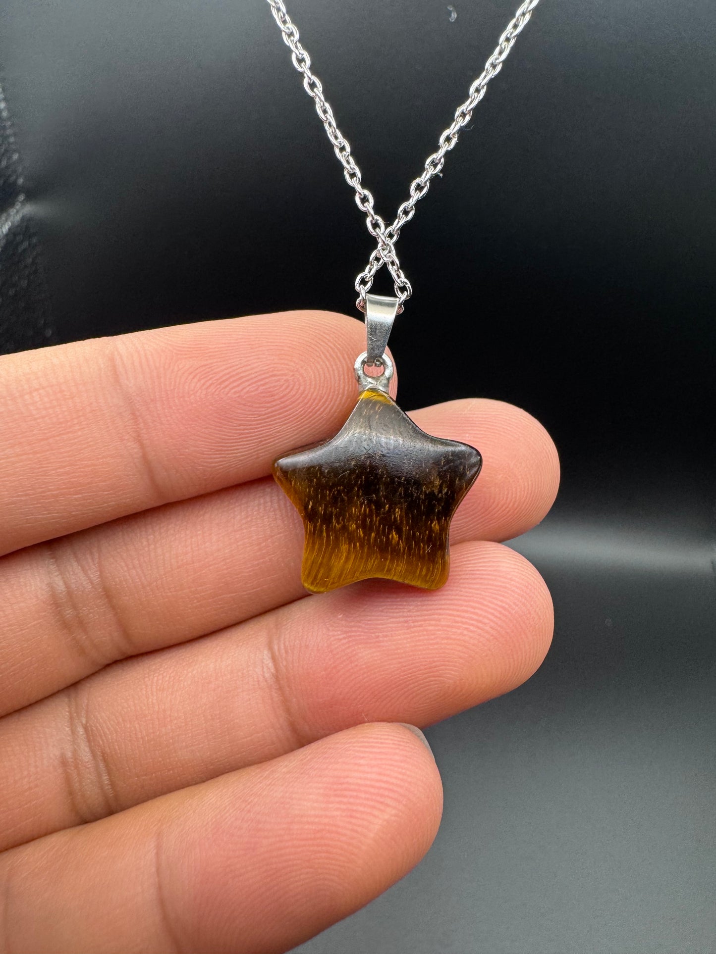 Tiger Eye Star Pendant – Natural Golden-Brown Stone Necklace in Stainless Steel | JD Minerals