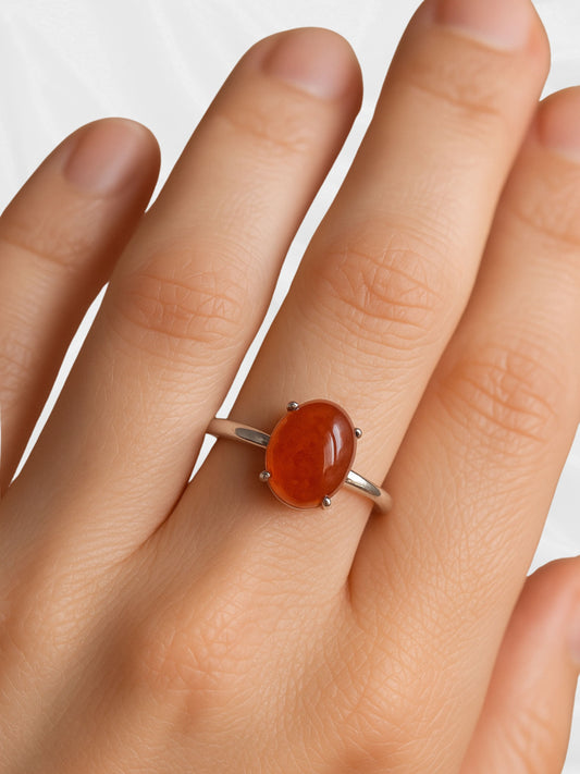 Carnelian Ring – Adjustable Silver-Plated Copper Ring with Natural Corniola Stone | JD Minerals