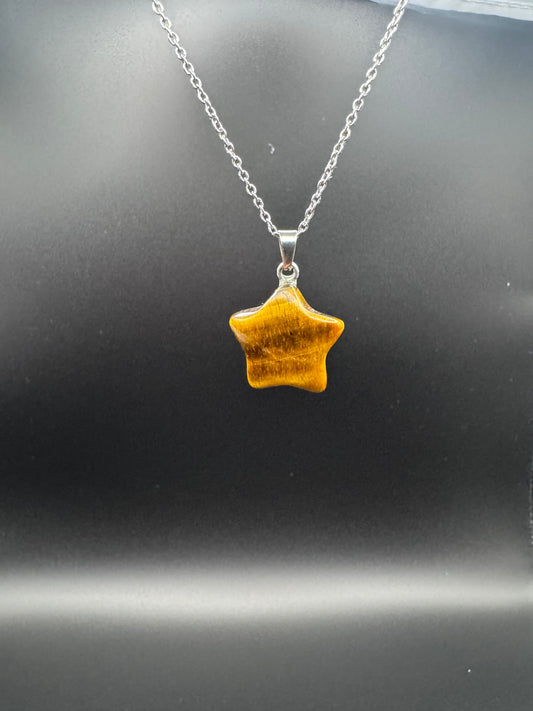 Tiger Eye Star Pendant – Natural Golden-Brown Stone Necklace in Stainless Steel | JD Minerals