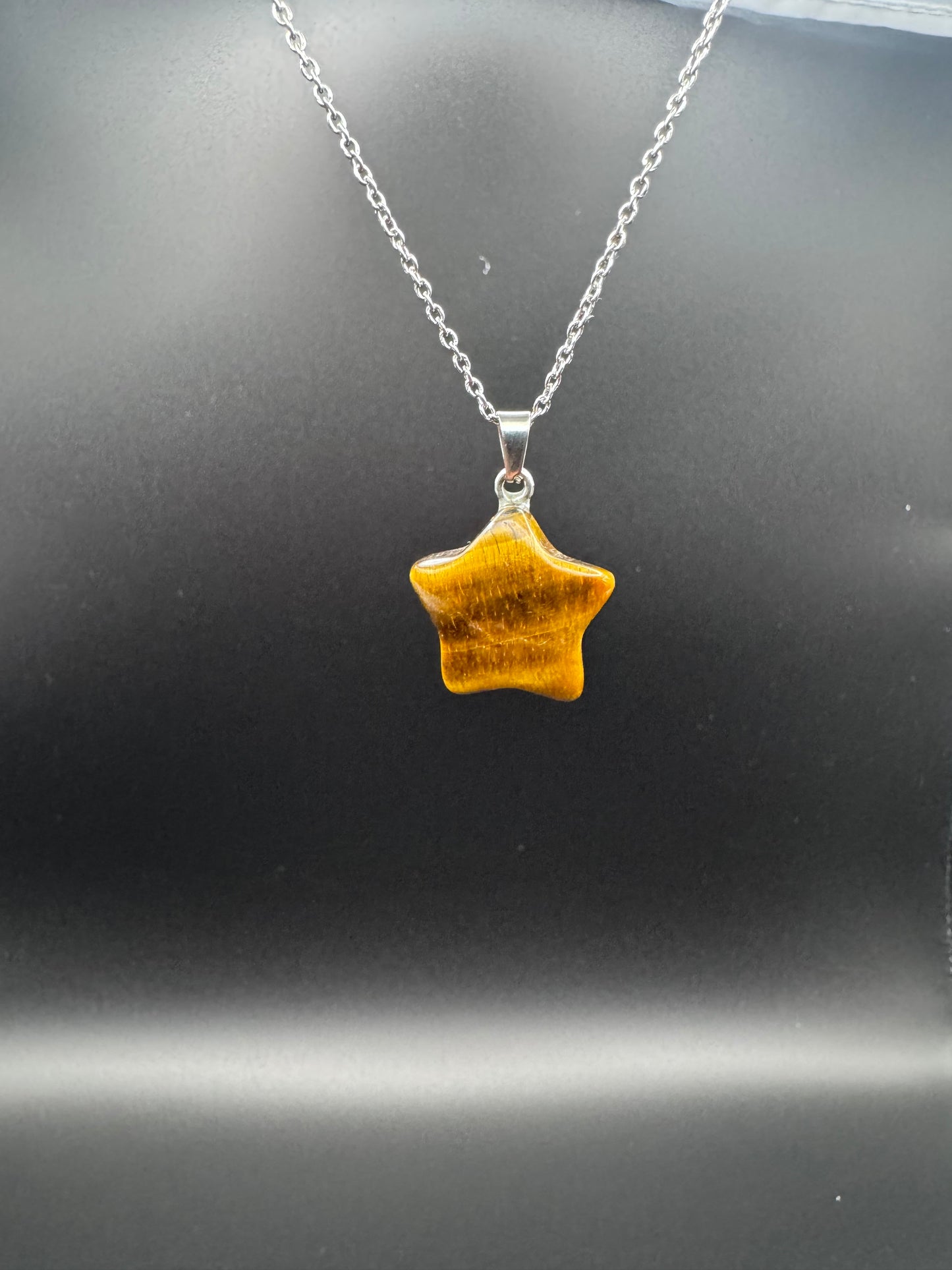 Tiger Eye Star Pendant – Natural Golden-Brown Stone Necklace in Stainless Steel | JD Minerals