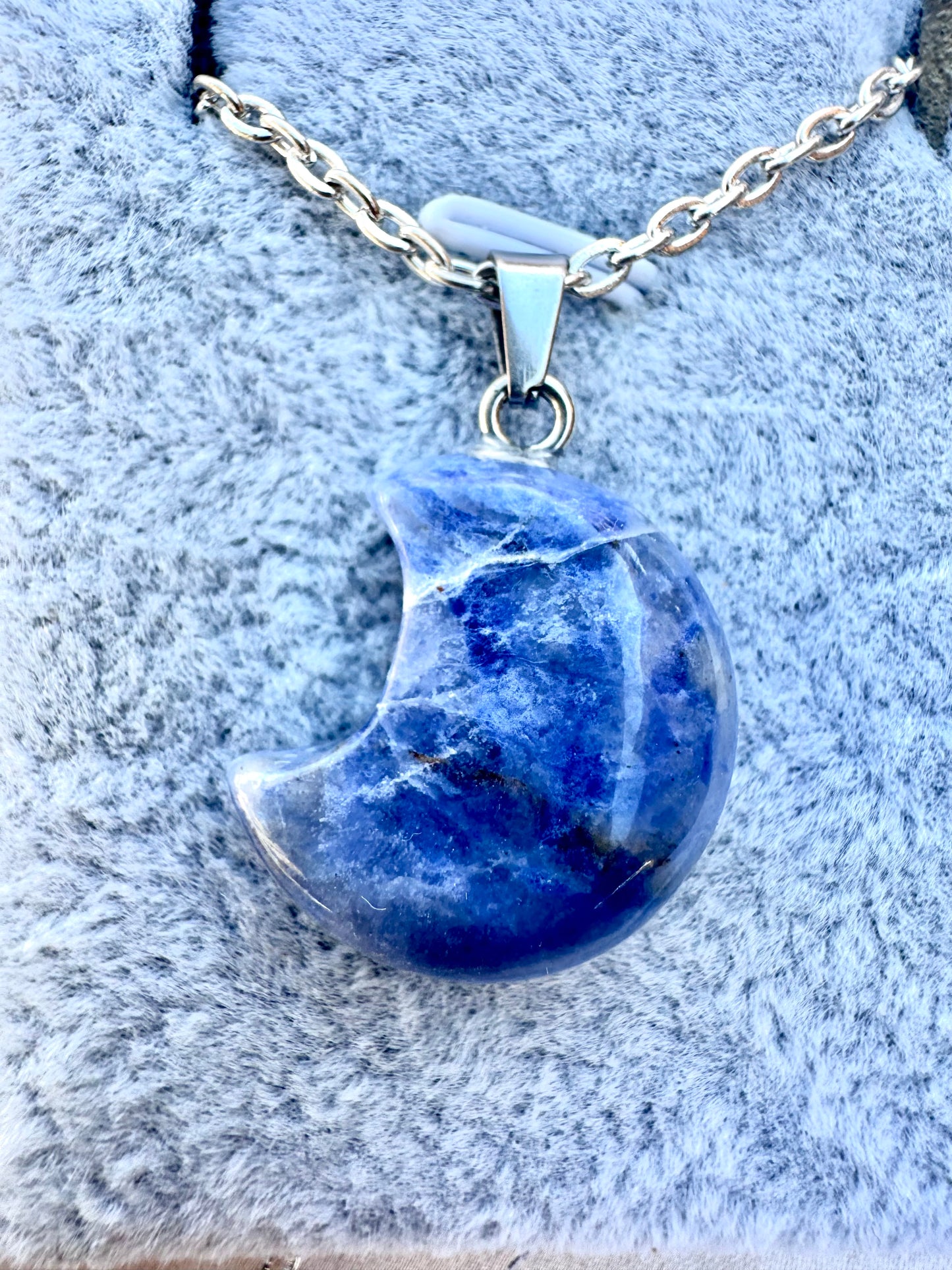 Lapis Lazuli Moon Pendant – Natural Blue Stone Necklace in Stainless Steel | JD Minerals