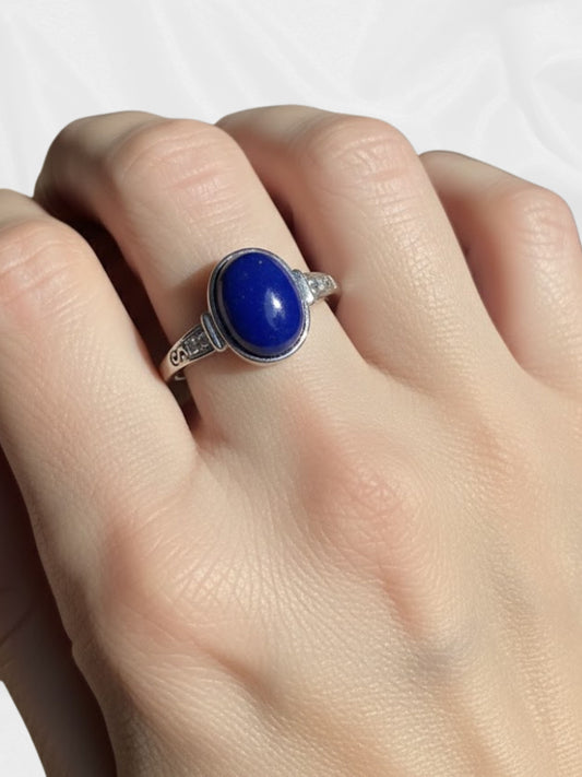 Lapis Lazuli Ring – Adjustable Silver-Plated Copper Ring with Natural Blue Stone | JD Minerals