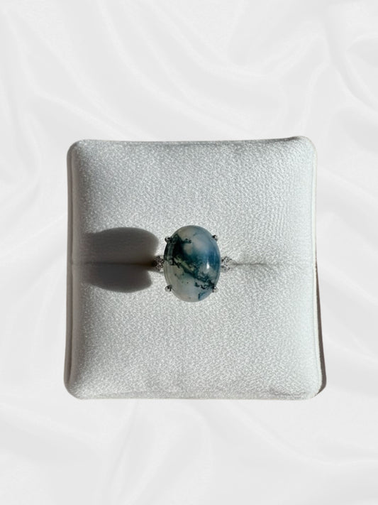 Moss Agate Ring – Adjustable Silver-Plated Copper Ring with Natural Green Stone | JD Minerals