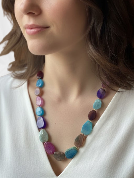 Rainbow Agate Slice Statement Necklace