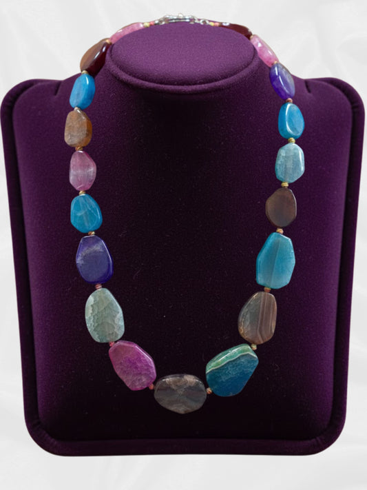 Rainbow Agate Slice Statement Necklace