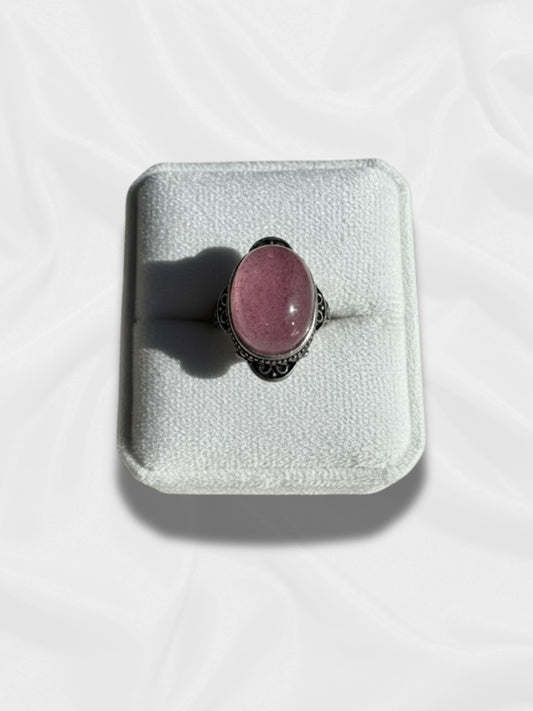 Strawberry Quartz Ring – Adjustable Silver-Plated Copper Ring with Natural Pink Crystal | JD Minerals